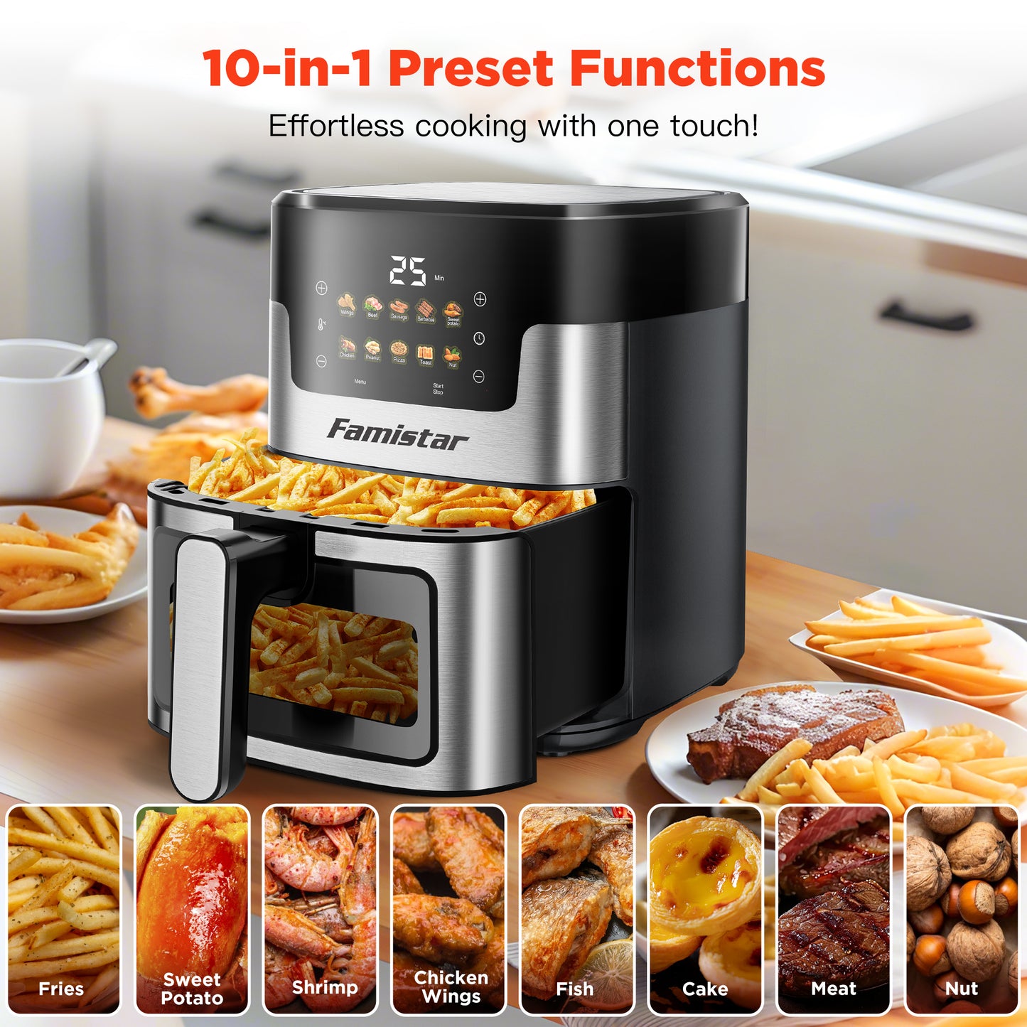 Air Fryer, 7.5QT Air Fryer Oven Oilless Cooker, 10-in-1 Hot Air Fryers with Digital LED Touch Screen, 10 Preset Cookings, Dishwasher-Safe Basket, Including Air Fryer Paper Liners 100PCS