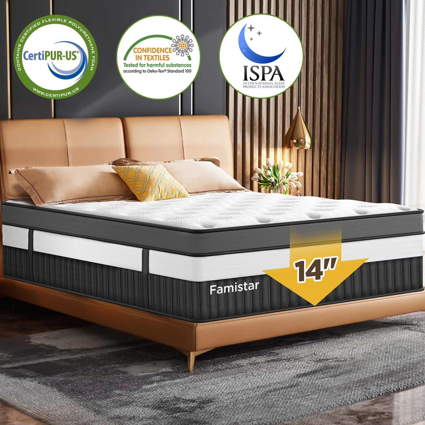 Campmoy 14" Queen Mattress, Hybrid Memory Foam Mattress and Pocket Spring Mattress in a Box