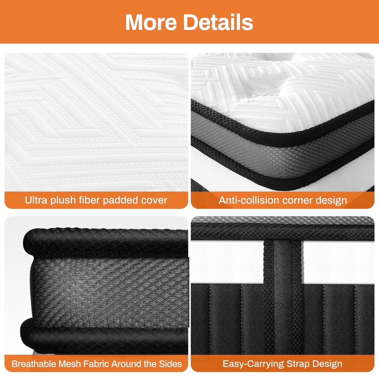 14 Inch Queen Size Mattress, Hybrid Mattress with Memory Foam & Pocket Springs for Motion Isolation