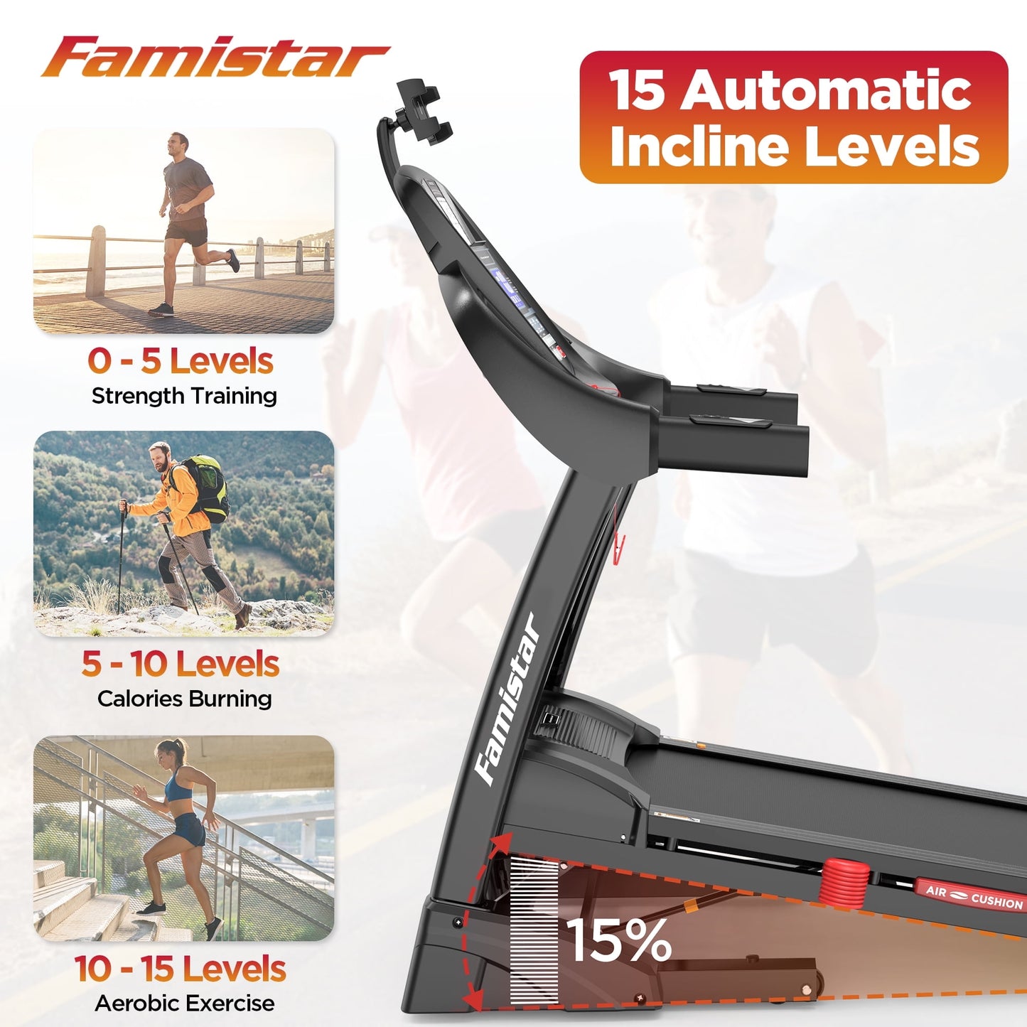 300Lbs Capacity Folding 5HP Treadmill w/15-Level Auto Incline, 64+7 Preset Programs, APP Control