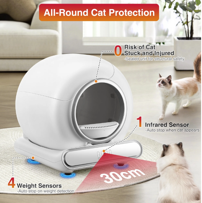 MAJUNES Self-Cleaning Cat Litter Box for Multiple Cats, Automatic 65 L Capacity with WiFi APP Control, Health Monitoring, Odor Control, Quiet Operation, Includes 2 Liner Rolls, Easy Setup