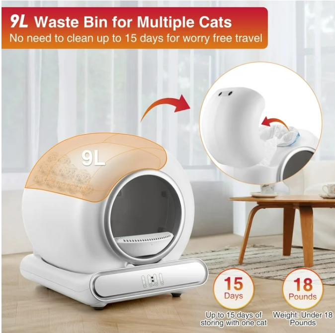 MAJUNES Self-Cleaning Cat Litter Box for Multiple Cats, Automatic 65 L Capacity with WiFi APP Control, Health Monitoring, Odor Control, Quiet Operation, Includes 2 Liner Rolls, Easy Setup