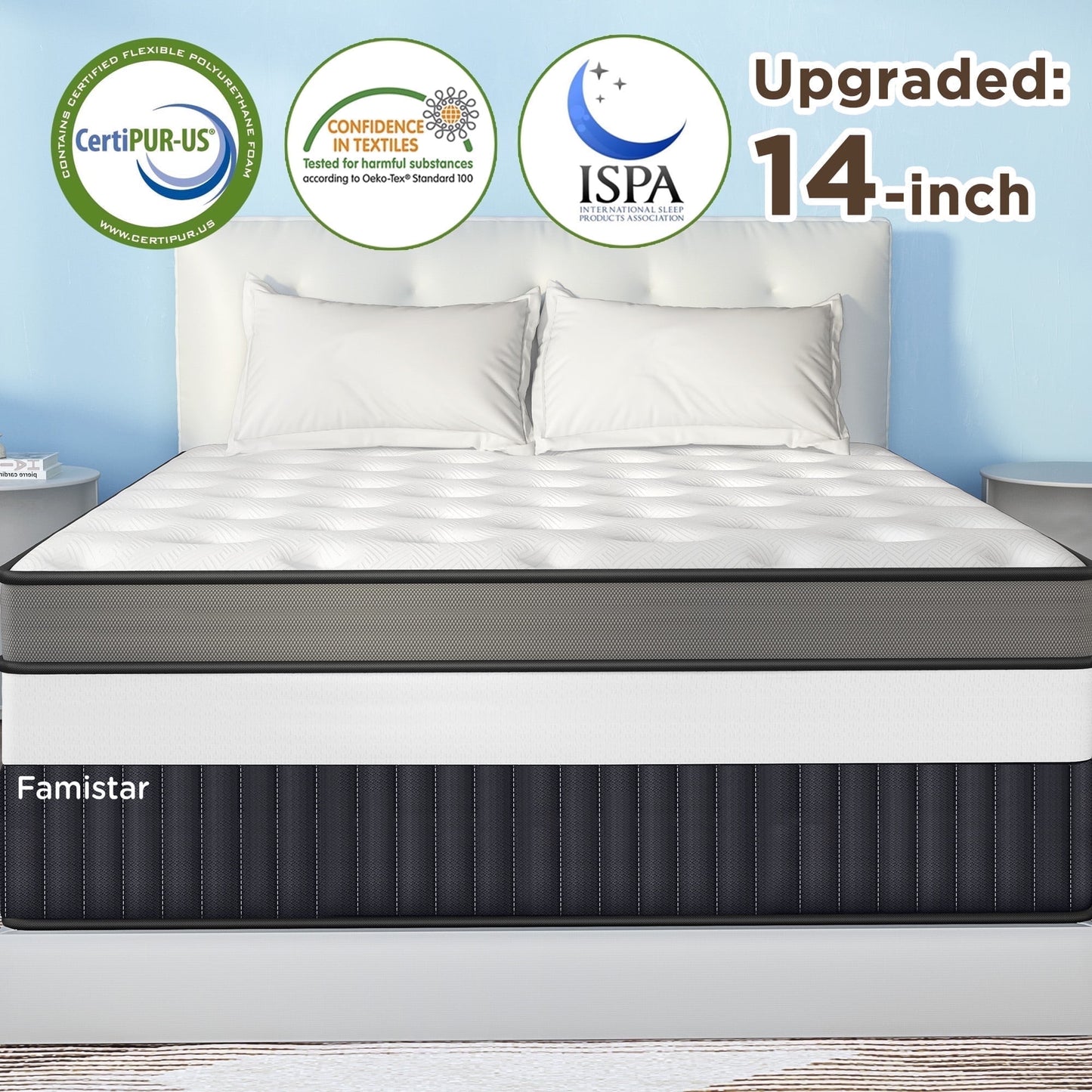 14 Inch King Size Mattress, Hybrid Gel Foam Mattress in a Box, Medium Firm,Cooling & Breathable Fabric