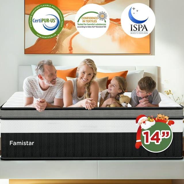 14 Inch Queen Mattress, Gel Memory Foam Hybrid Bed in a Box, Cooling & Breathable Fabric Design