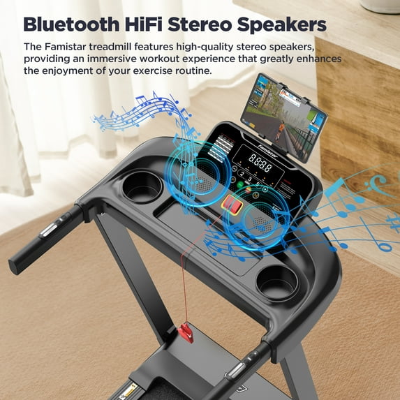 3HP 300lb Capacity Treadmill with 64+3+4 Program, 3 Adjustable Incline, Folding Treadmill for Home Running & Jogging, 10MPH Speed, HiFi Bluetooth Speakers