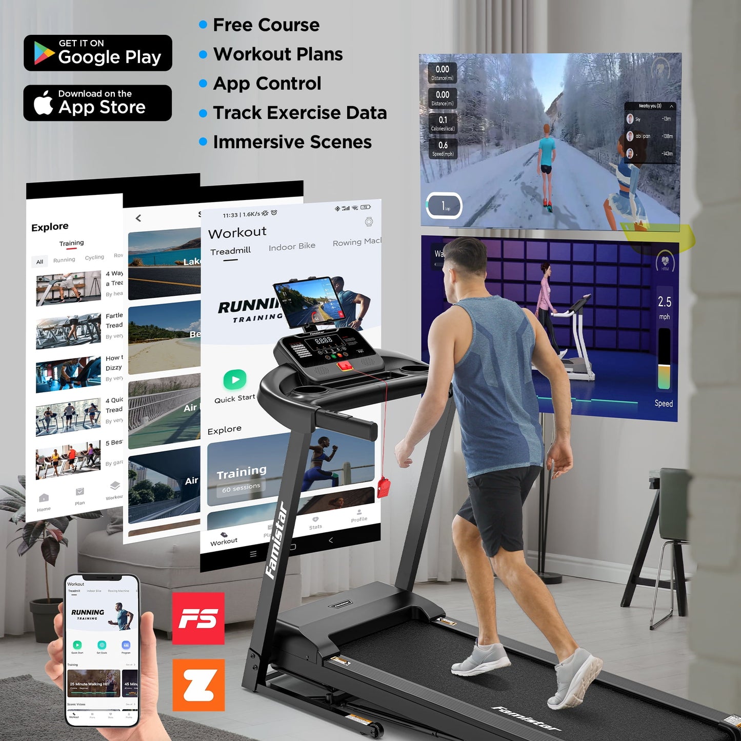 3.75HP Folding Treadmill with 300lbs Capacity, 71 Programs Treadmill for Home, 3 Adjustable Incline