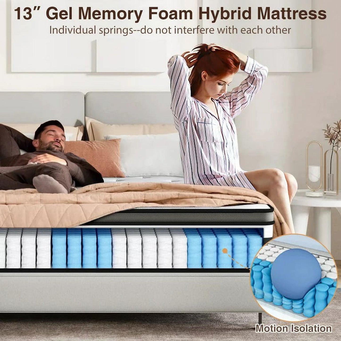 14 Inch King Size Mattress, Hybrid Gel Foam Mattress in a Box, Medium Firm,Cooling & Breathable Fabric