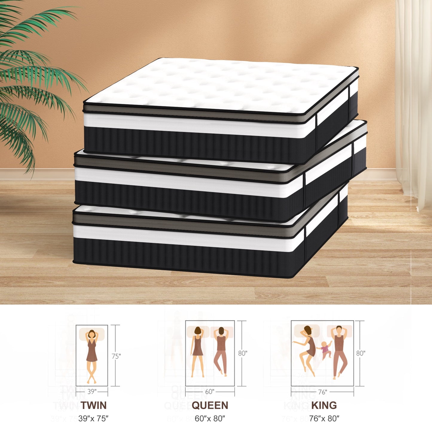 Campmoy 14inch Queen Mattress, Memory Foam Mattress, Bed in a Box, Medium Firm, Zoned Pressure Relief