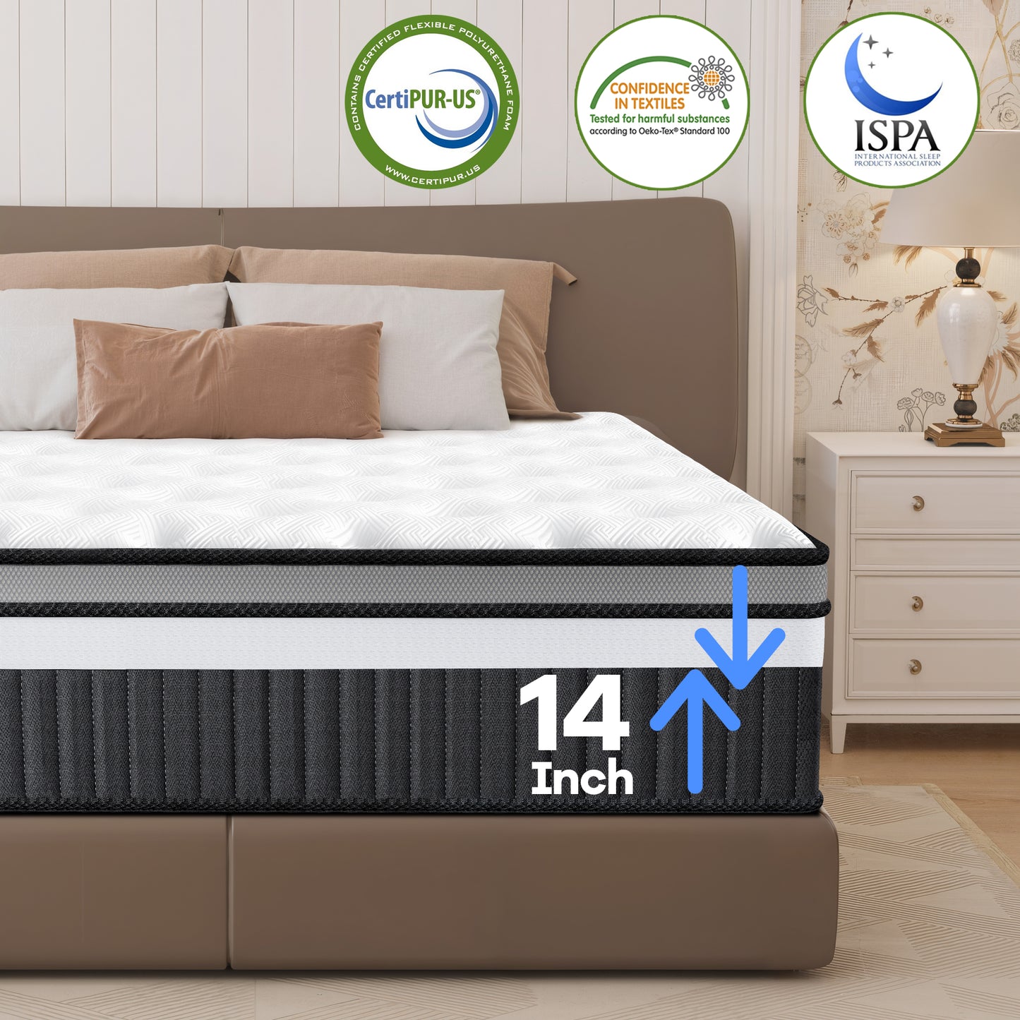 Cooling Gel Queen Size Mattress in a Box, 14in Mattress in a Box, Medium-Firm for Presure Relief&Cooler Sleep