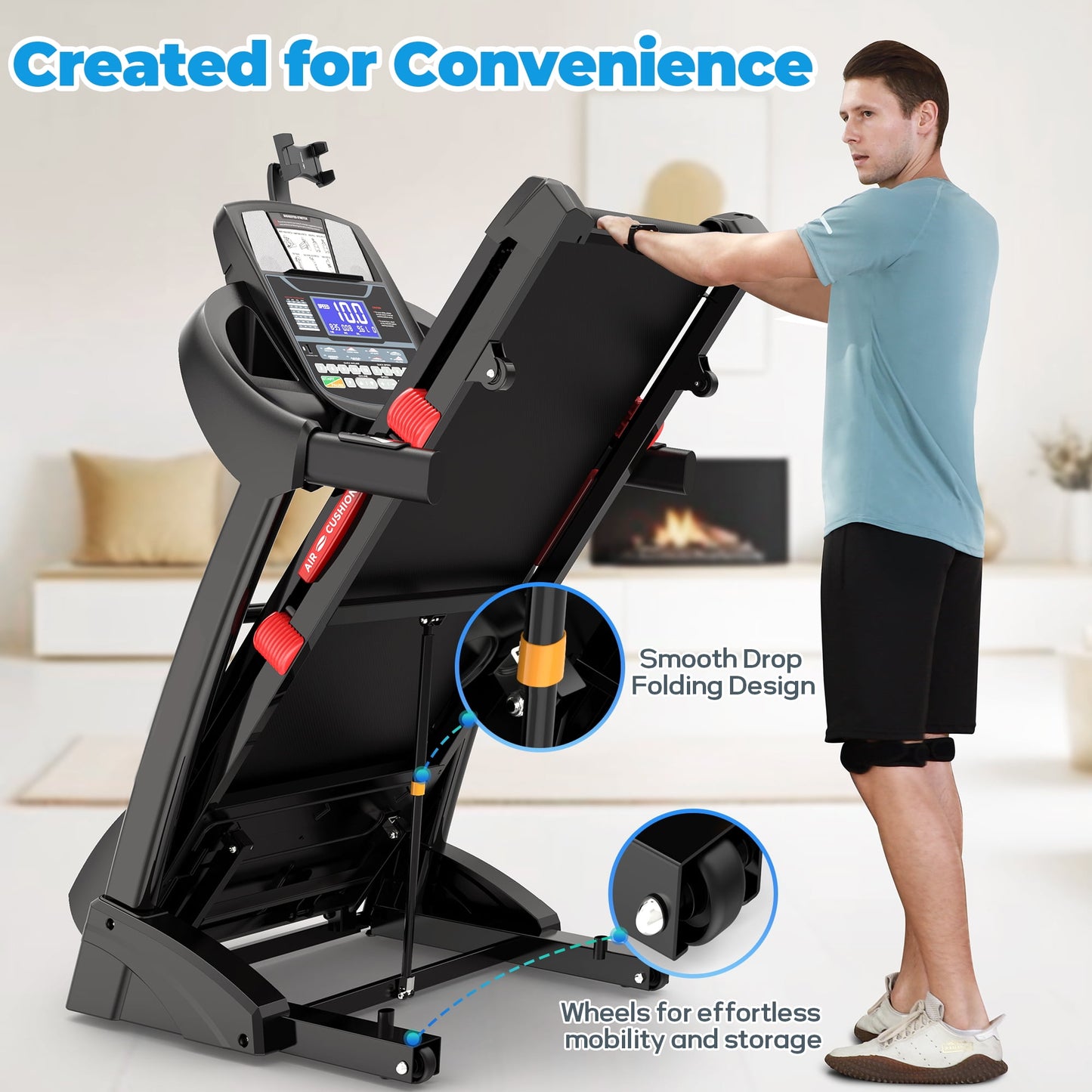 FaayFian 4.5 HP Foldable Treadmill with 15% Auto Incline, Treadmill 300 lb Capacity, Treadmills for Home,10 MPH Speed, Bluetooth APP Integration, 64 Pre-Set Programs & Smart Training Analytics