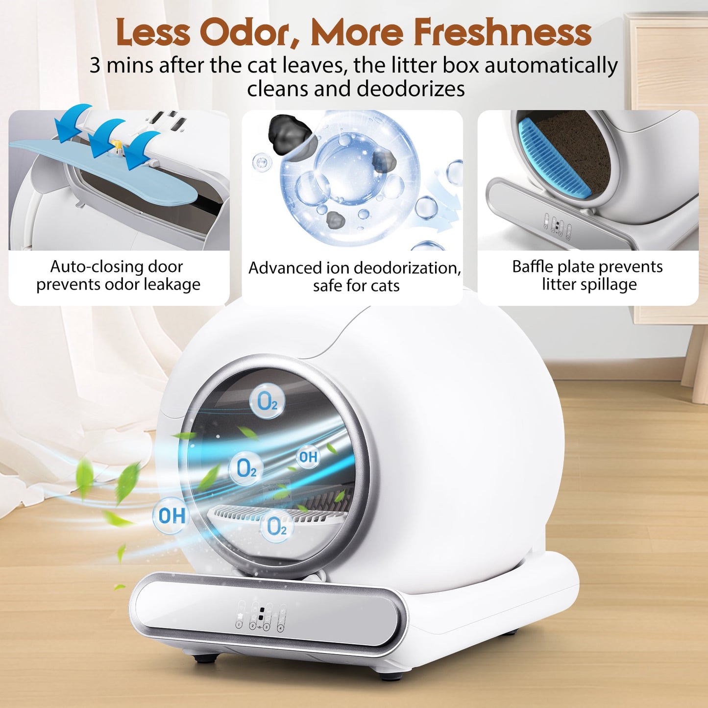 Self Cleaning Cat Litter Box, Automatic Litter Box w/ Liner, Sensor Protection for Multi Cat