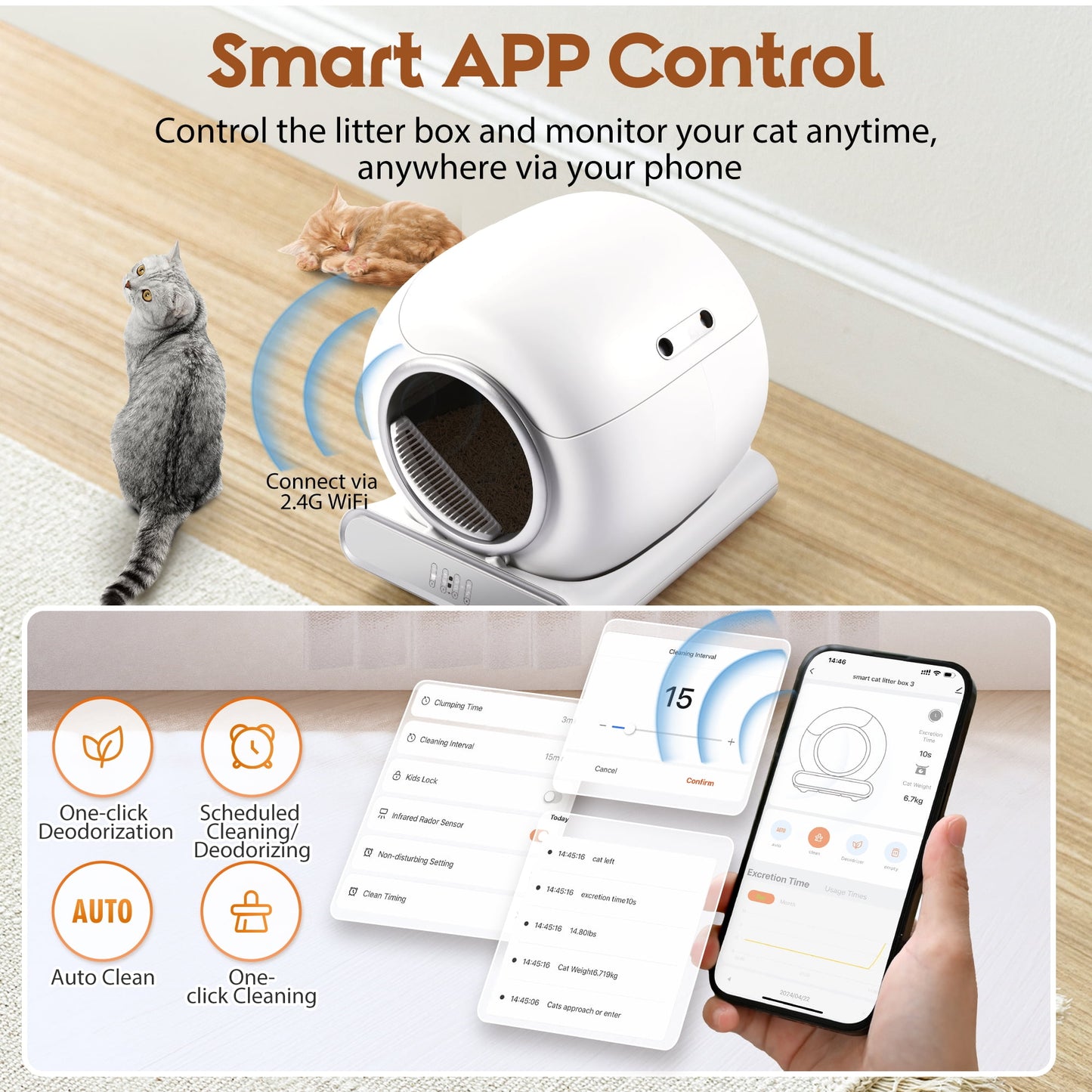 Self Cleaning Cat Litter Box, Automatic Litter Box w/ Liner, Dual Sensor Protection for Multi Cat