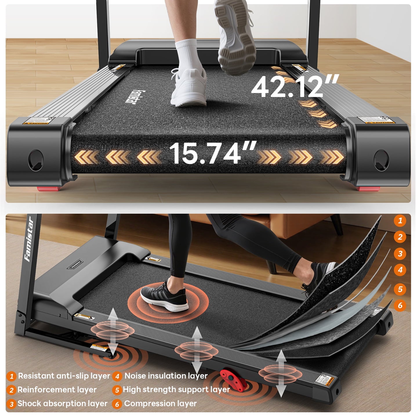 MAJUNES Folding Treadmill 300lbs Capacity, 6% Incline Treadmill with App Control, Electric Treadmill for Home Use, Free Fit Course, 64+3+3+1Programs, Shock Absorption, Home&Office