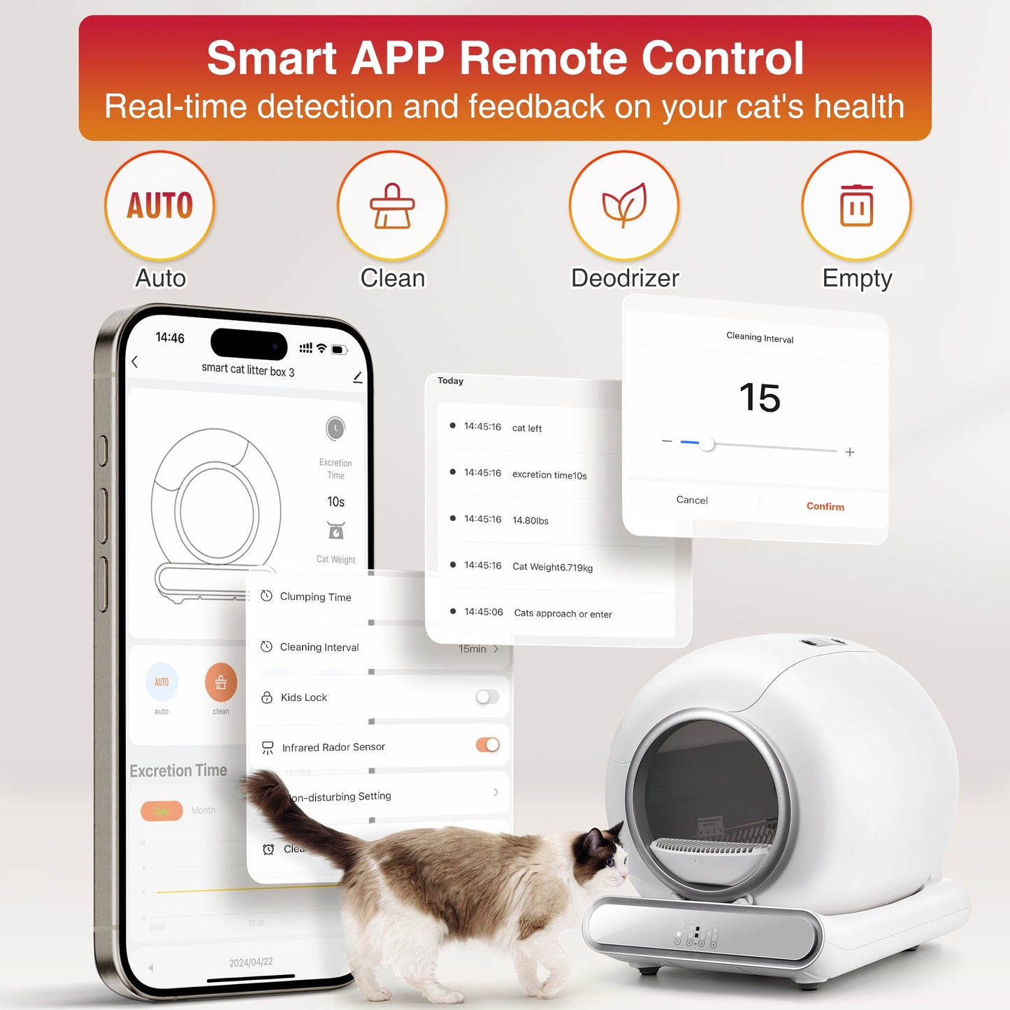 Self Cleaning Cat Litter Box, Automatic Litter Box with APP Control, Odor Removal, Safety Protection