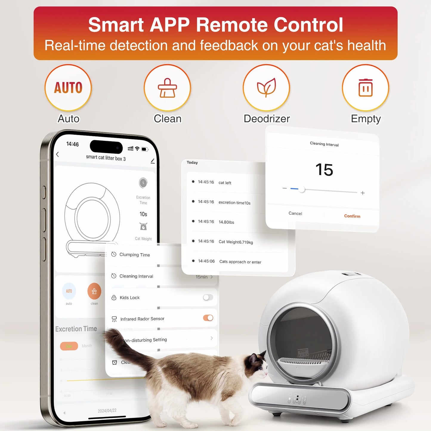 Campmoy Automatic Self-Cleaning Cat Litter Box for Multiple Cats, Smart APP Control + Panel Control
