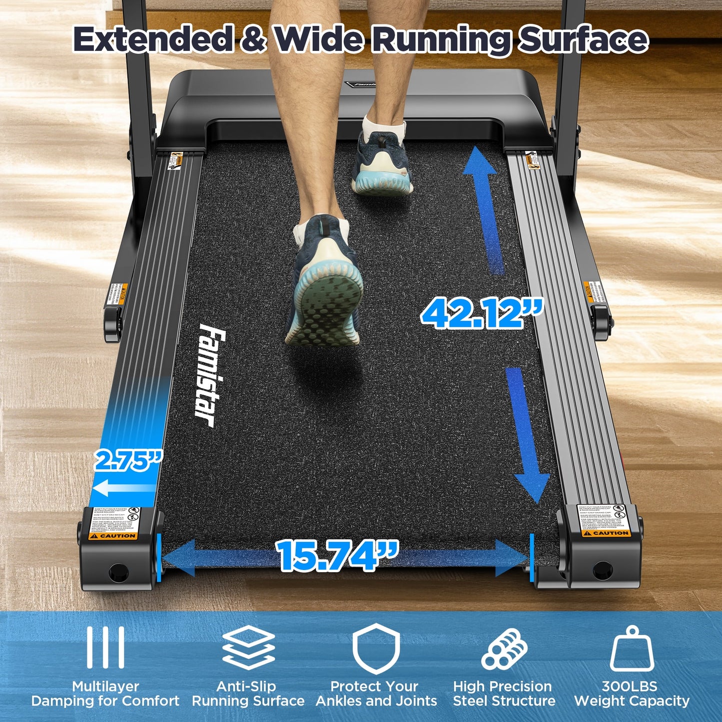 300lbs Capacity Foldable Treadmill for Home, 3.0HP Incline Treadmill, 64+7 Program