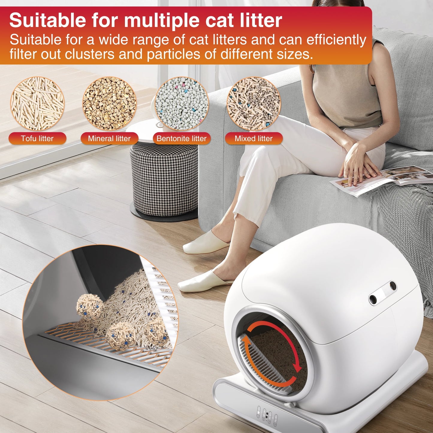 Automatic Cat Litter Box, Self-Cleaning Litter Box, Wifi-Enabled with 2.4G APP Control, Designed for Multiple Cats