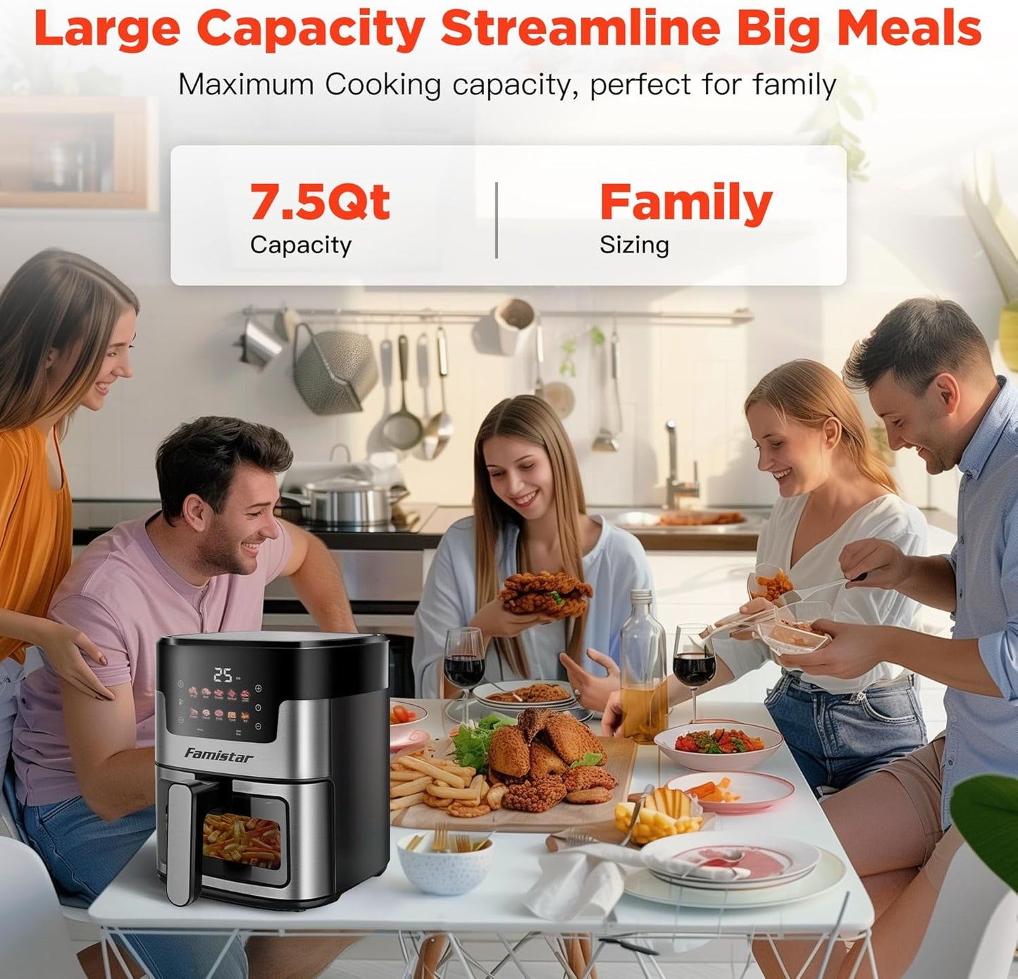 Air Fryer Oven, 10-in-1 7.5Qt Multifunction Air Fryer with Digital LED Touch Screen, 10 Preset Cookings, Dishwasher-Safe Basket, 95% Less Oil, Nonstick Dishwasher-Safe Basket, 100Pcs Liner