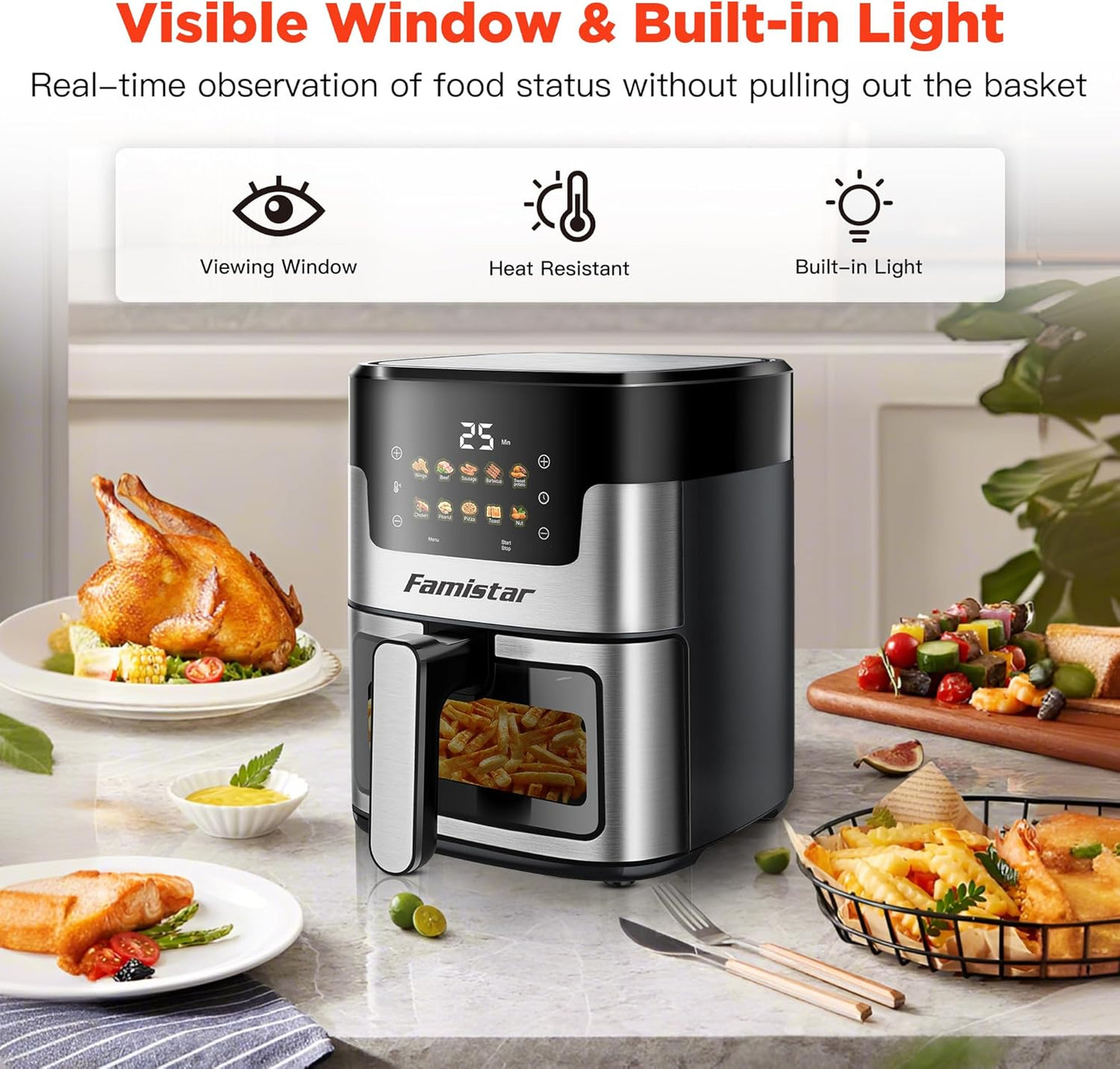 Air Fryer Oven, 10-in-1 7.5Qt Multifunction Air Fryer with Digital LED Touch Screen, 10 Preset Cookings, Dishwasher-Safe Basket, 95% Less Oil, Nonstick Dishwasher-Safe Basket, 100Pcs Liner