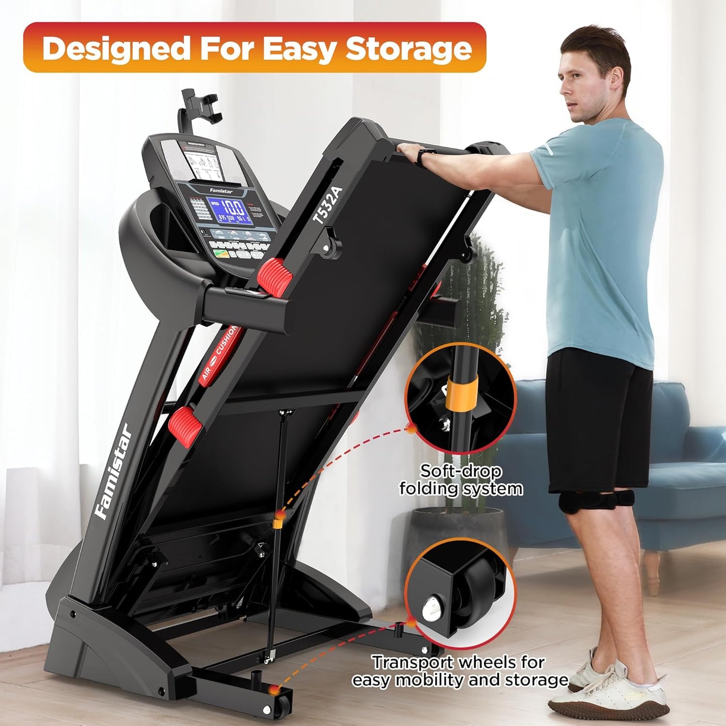 4.5HP Folding Treadmill, 15% Auto Incline 300 lbs Capacity Electric Treadmill with APP Control, Stereo Bluetooth, Armrest Button Heart Rate, Running Machine for Home Workout