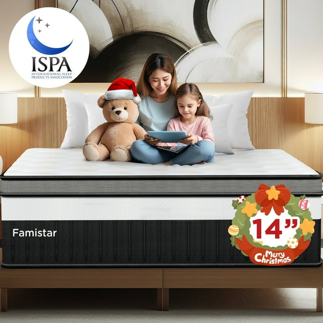 King Mattress, Famistar 14 Inch Hybrid Memory Foam Mattress in a Box, Cooling, Medium Firm w/ Motion Isolation