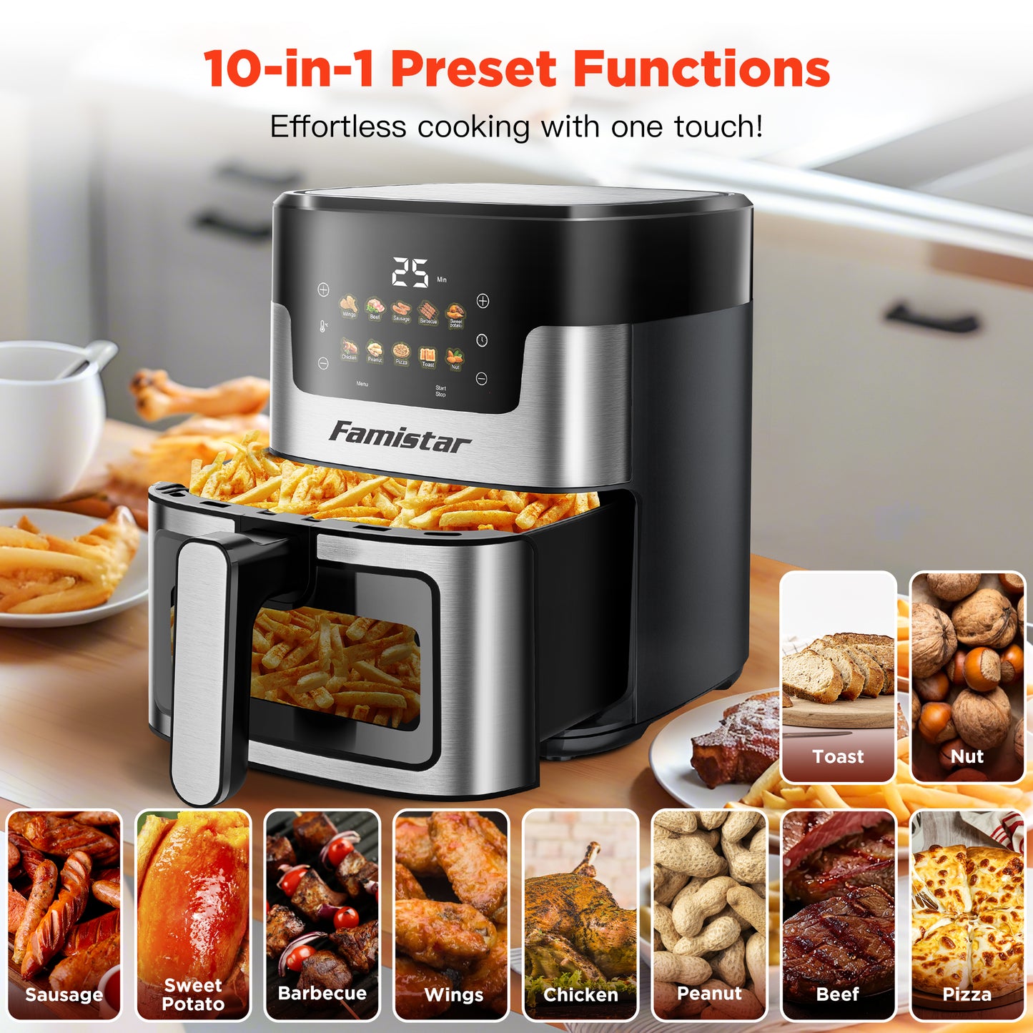 Air Fryer, 7.5QT Air Fryer Oven Oilless Cooker, 10-in-1 Hot Air Fryers with Digital LED Touch Screen, 10 Preset Cookings, Dishwasher-Safe Basket, Including Air Fryer Paper Liners 100PCS
