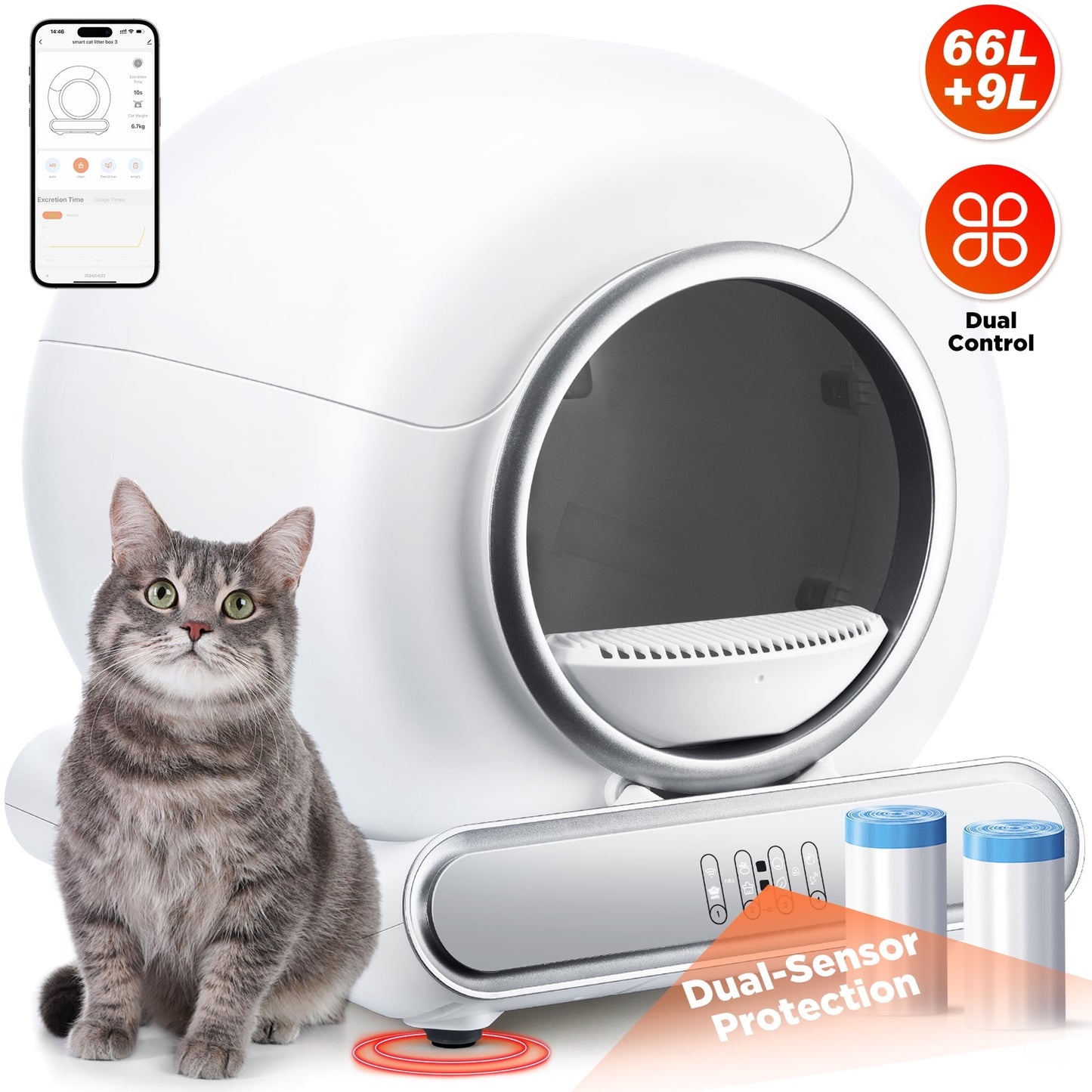 Self-Cleaning Litter Box, Automatic Cat Litter Box with APP Remote Monitoring, Not Disturb Mode