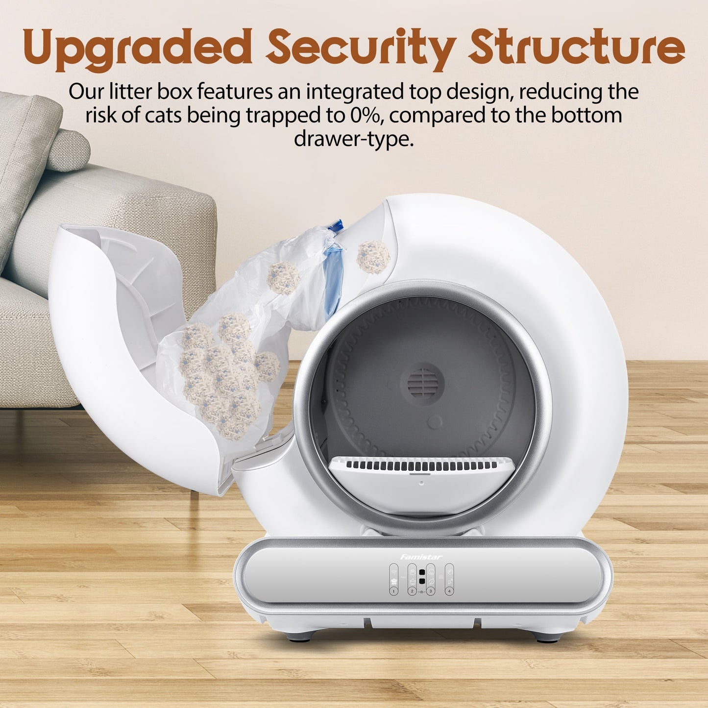 Self Cleaning Cat Litter Box, Automatic Litter Box w/ Liner, Dual Sensor Protection for Multi Cat, APP+ Panel Control, Odor Removal, Health Monitoring, Large Capacity Litter Box