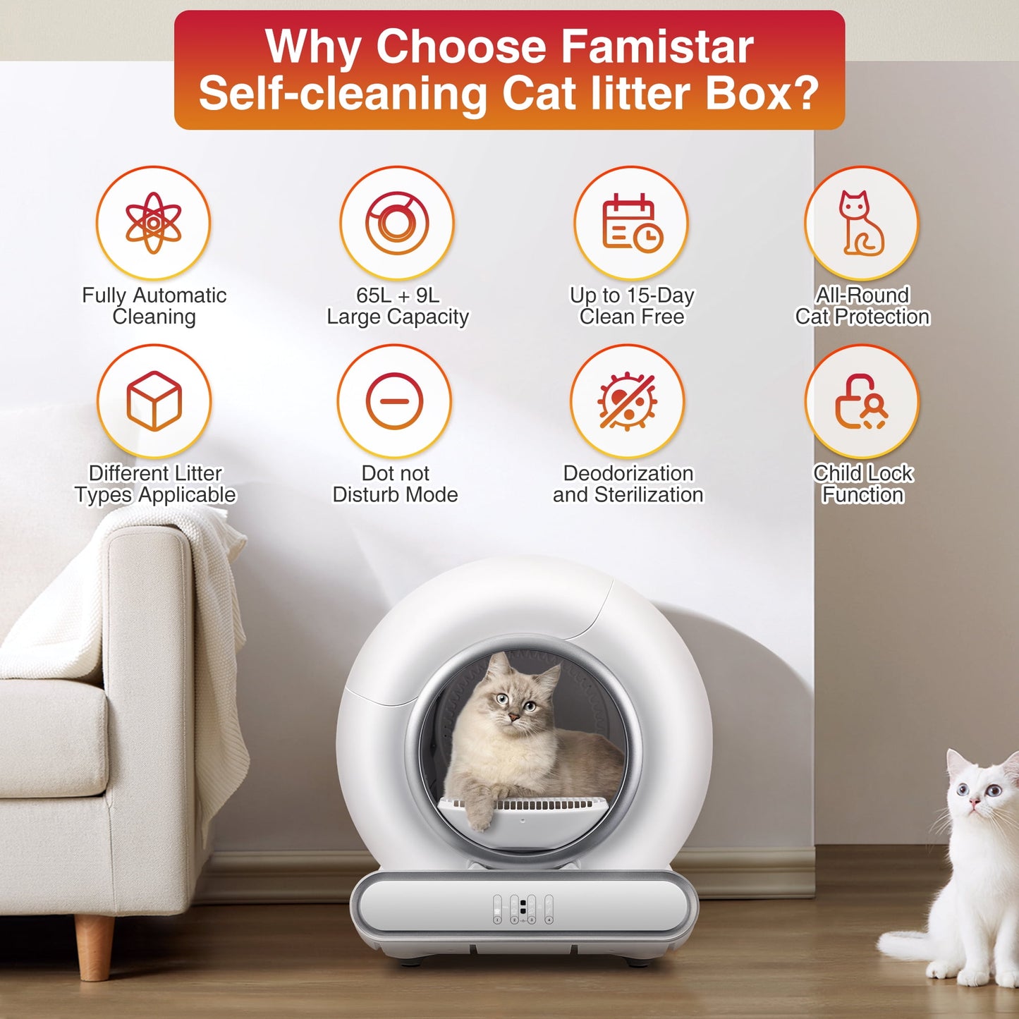 Self Cleaning Cat Litter Box, Automatic Litter Box with APP Control, Odor Removal, Safety Protection