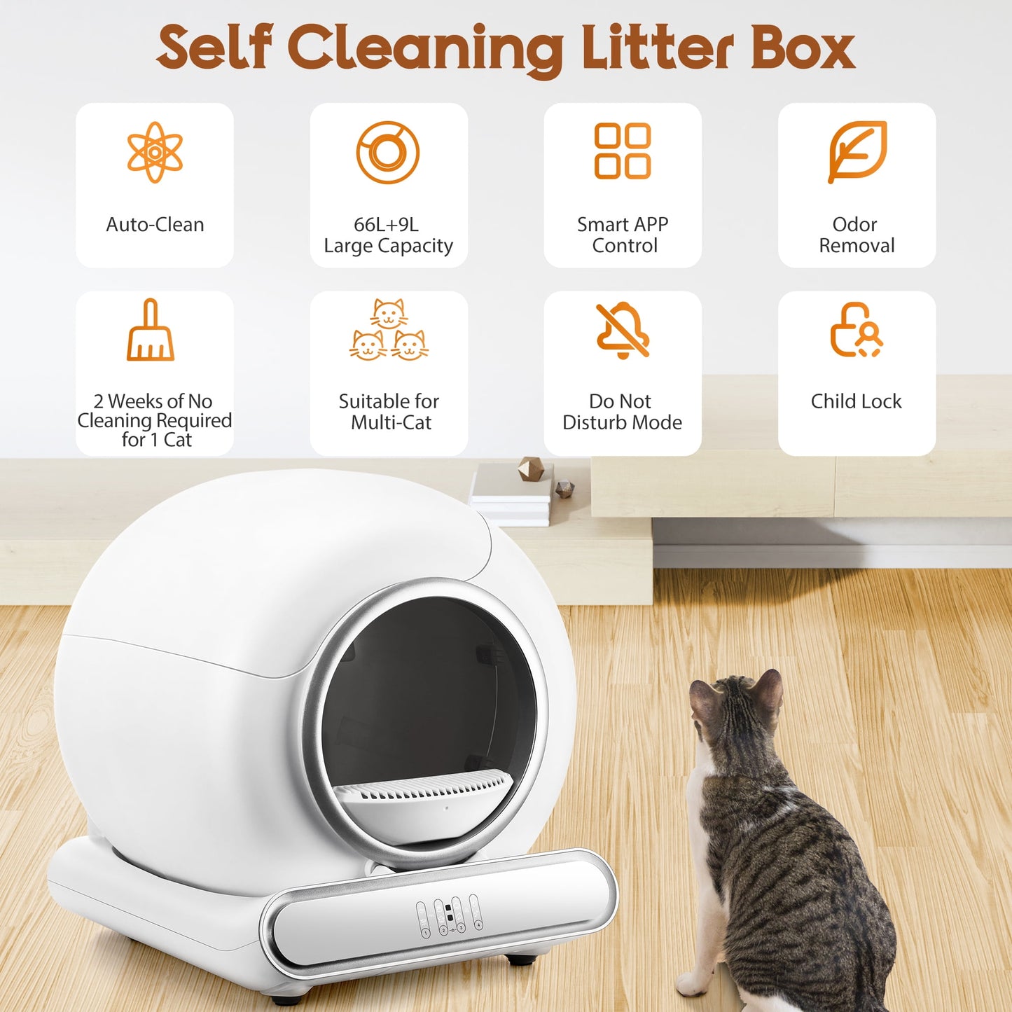 Self Cleaning Cat Litter Box, Automatic Litter Box w/ Liner, Sensor Protection for Multi Cat