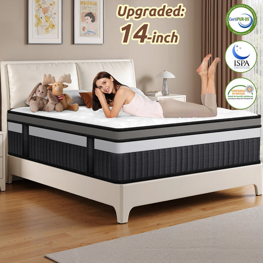 FaayFian Hybrid Mattress 14 Inch King Size – Medium Firm Gel Memory Foam Bed in a Box with Pocket Springs, Cooling Breathable Fabric, Motion Isolation, CertiPUR-US Certified Foam Mattress
