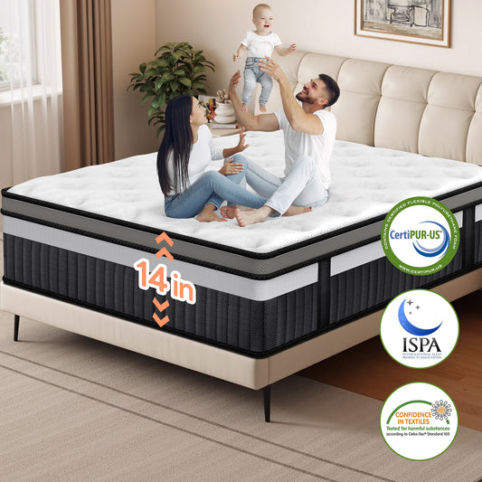 Queen Size Mattress,14 Inch Queen Mattress in a Box, Gel Memory Foam Mattresses for Cooling Night Sleep, Comfort Support and Pressure Relief, CertiPUR-US Certified