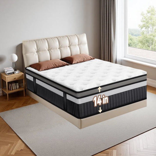 Queen Mattress 14 Inch, Hybrid Mattress Queen Size with Comfy Support, Bed Mattresses 14 Inch with Individual Pocket Springs for Motion Isolation & Pressure Relief, Certipur-Us Certified