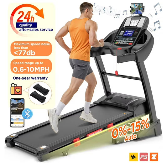Folding Treadmill 300lbs Capacity, 4.5HP Treadmill for Home with 15% Auto Incline, 64+3+3+1Programs, LCD Display, 0.6-10MPH, App Control, 18'' Wide Running Belt