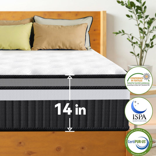 14 Inch King Mattress in a Box, Memory Foam Mattress, Pocket Spring for Motion Isolation, Medium Firm