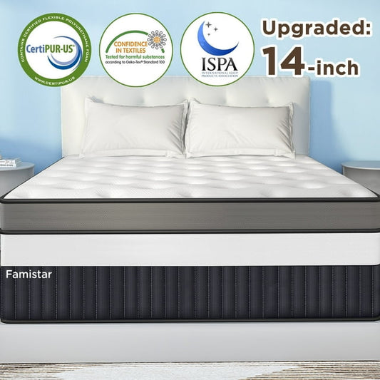 14 Inch King Size Mattress, Hybrid Gel Foam Mattress in a Box, Medium Firm with Cooling Gel