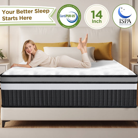 14" Queen Mattress in a Box, Hybrid Memory Foam Bed – Medium Firm Feel