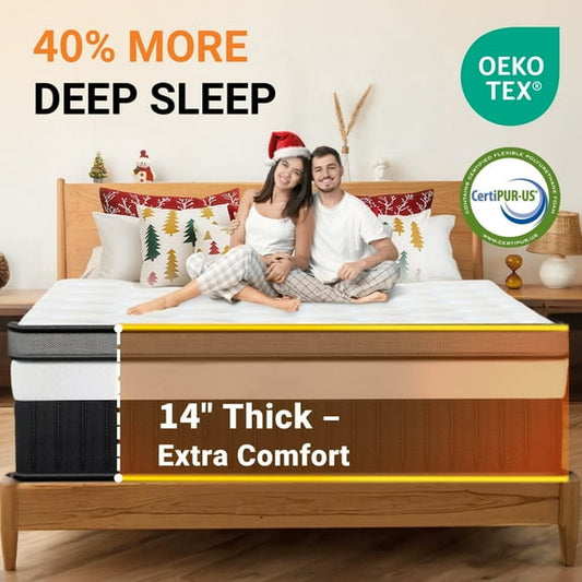 Campmoy 14inch Queen Mattress, Memory Foam Mattress, Bed in a Box, Medium Firm, Zoned Pressure Relief