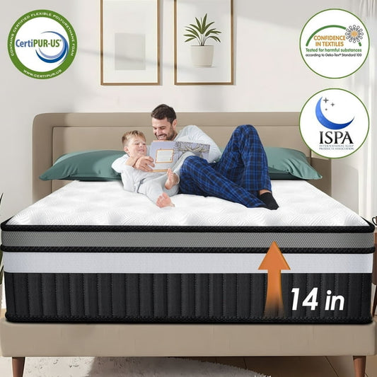14 Inch Queen Mattress, Gel Memory Foam Hybrid Mattress in a Box, Pocket Spring Support