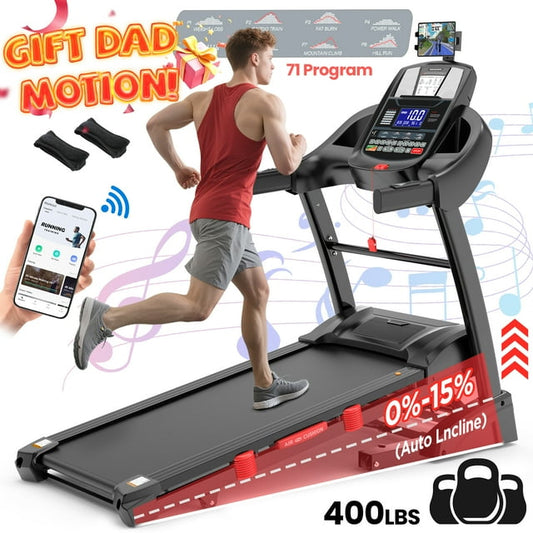 15% Auto Incline Treadmill 5.1HP for Home, Folding Treadmill w/ 300LB Capacity, Dual HiFi Speaker