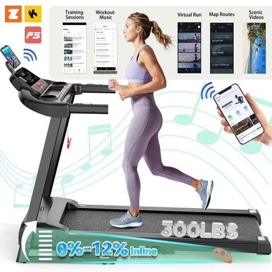 3.75HP Folding Treadmill with 300lbs Capacity, 71 Programs Treadmill for Home, 3 Adjustable Incline