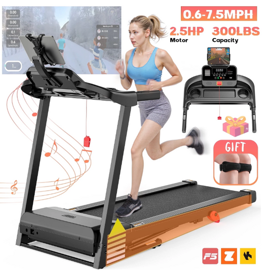 Folding Treadmill 300lbs Capacity, 6% Incline Treadmill with App Control, Electric Treadmill for Home Use, Free Fit Course, 64+3+3+1Programs, Shock Absorption, Home&Office