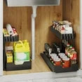2 Pack Under Sink Organizer Shelves, 2-Tier Kitchen Bathroom Organizers Storage with Sliding Drawer and Hooks, Pull Out Multi-Use Bathroom Cabinet Organizer