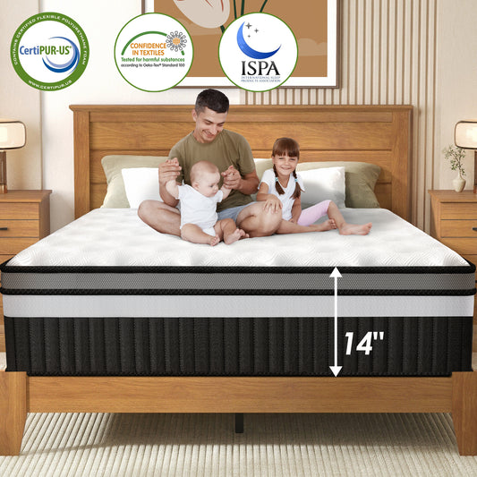 14 in King Size Mattress in a Box, Gel Memory Foam Mattress for Cool Sleep & Pressure Relief, Medium Firm, Motion Isolating, CertiPUR-US Certified, Breathable