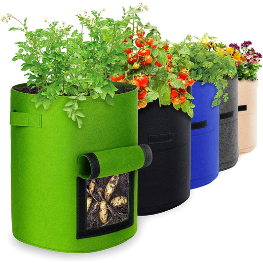 7 Gallon 4 Pack Potato Grow Bags, IPOW Plant Grow Bags Garden Container Heavy Duty Aeration Fabric Pots Thickened Nonwoven Fabric Grow Bags with Flap Handles for Veggies Flower Planter
