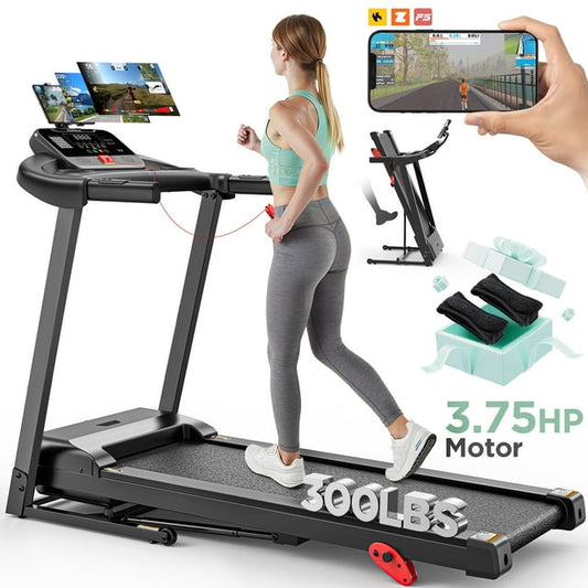 300LBS Capacity Folding Treadmill w/ Incline for Home, 3.75HP Portable Treadmill