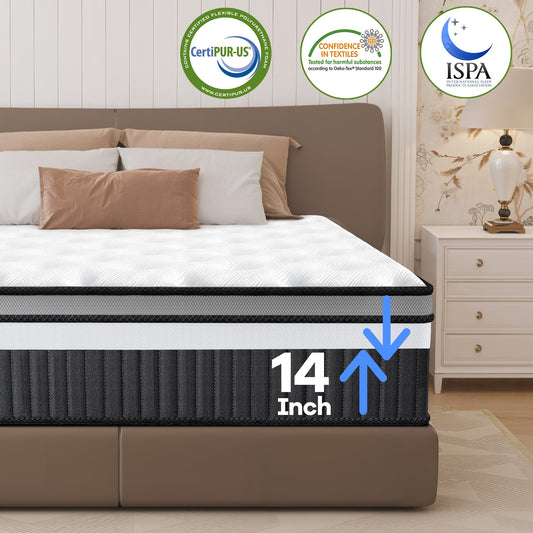 Cooling Gel Queen Size Mattress in a Box, 14in Mattress in a Box, Medium-Firm for Presure Relief&Cooler Sleep