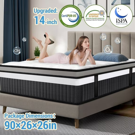 14" Queen Size Mattress, Gel Memory Foam Mattress, Queen Hybrid Mettress in a Box for Cooling Sleeping & Pressure Relief, Medium Firm, CertiPUR-US