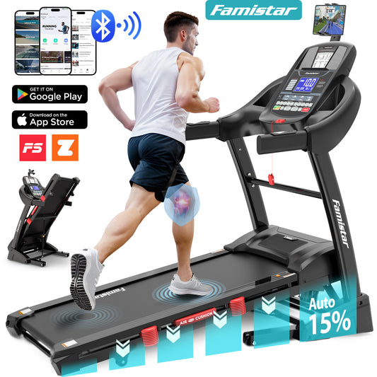 Campmoy 4.5HP Treadmill with 15% Incline, Treadmills with 300lbs Weight Capacity, Walking Running Treadmill with 64 Preset Programs for Home