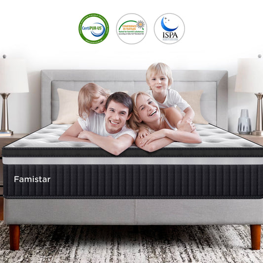 King Mattress, Famistar 13 Inch Memory Foam Mattress King Size, Innerspring Hybrid King Bed Mattress in a Box Medium Firm with Motion Isolation & Strong Support & Pressure Relief, CertiPUR-US